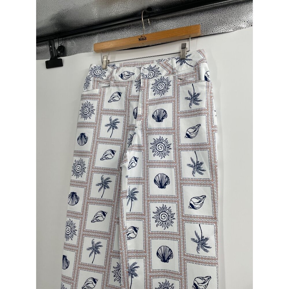 Retro Wide-Leg Womens Nautical Pants Coastal Beach White Sailor Chic Sea Ocean - Picture 5 of 8
